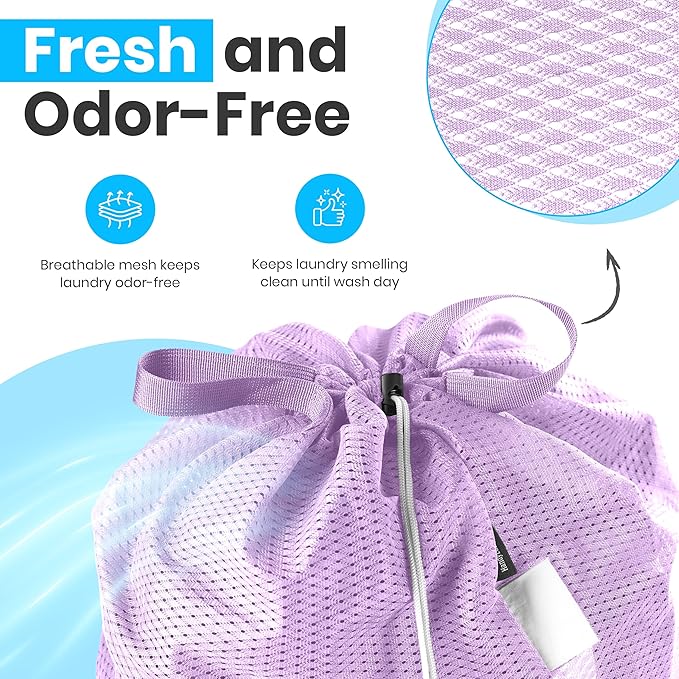 Large Mesh Laundry Bags - Heavy Duty with Handles & Drawstring - Machine Washable Net Laundry Sacks for College Dorm, Camp, Travel, Bedding & Clothes Storage (Purple)