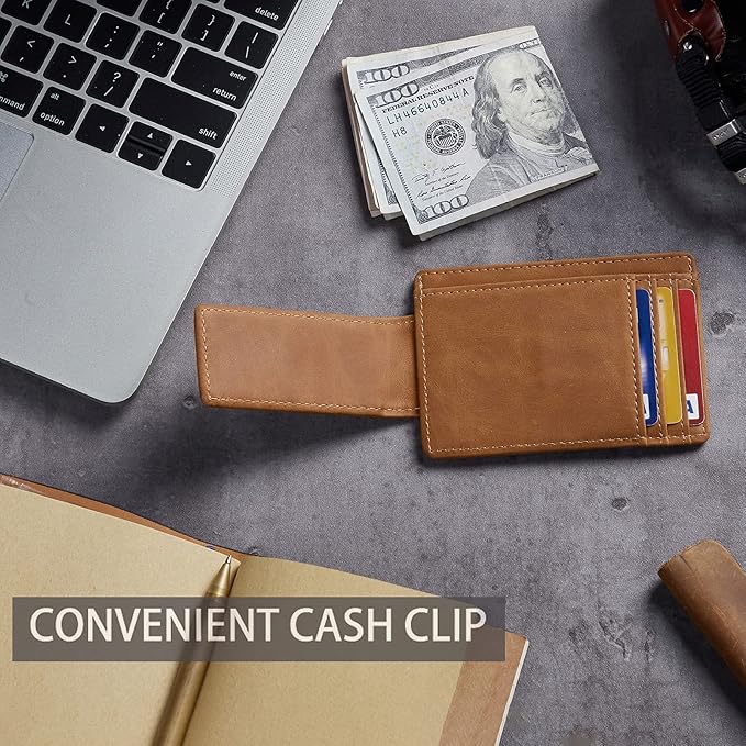 Toughergun Slim Wallet for Men RFID Blocking Money Clip, Minimalist Front Pocket Credit Card Holder, Magnetic Thin Mens Wallets with ID Window