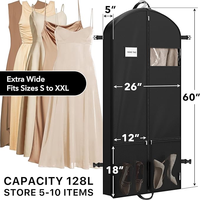 Simple Houseware 60'' Travel Garment Bag with Pockets for Suits, Dresses, Coats, Tuxedos, Heavy Duty 300D Polyester