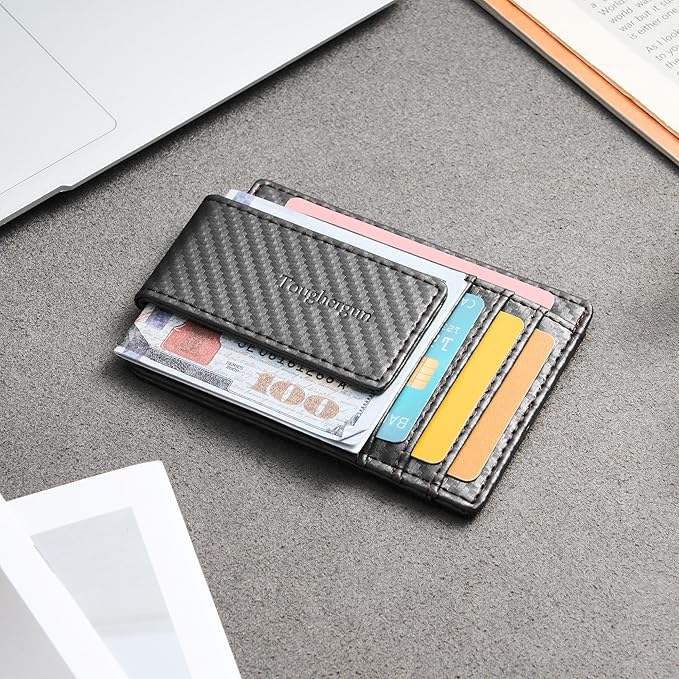 Toughergun Slim Wallet for Men RFID Blocking Money Clip, Minimalist Front Pocket Credit Card Holder, Magnetic Thin Mens Wallets with ID Window