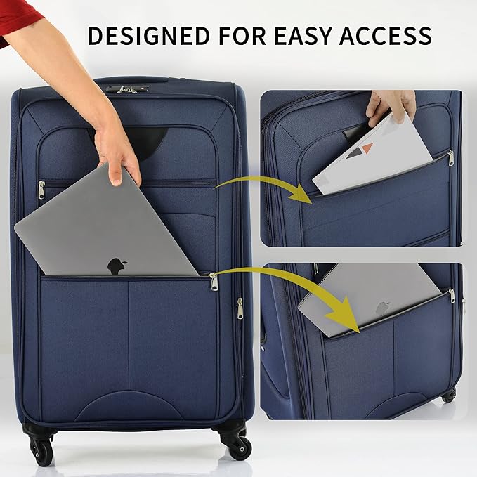 Merax Softside Luggage Set, Travel Suitcase Expandable Lightweight, 3 Piece Luggage Sets with Spinner Wheels 22" 26" 30" Suitcase with TSA Lock (Deep Blue)
