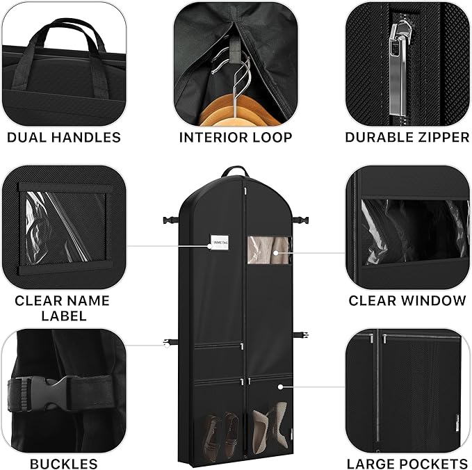 Simple Houseware 65'' Travel Garment Bag with Pockets for Suits, Dresses, Coats, Tuxedos, Heavy Duty 300D Polyester