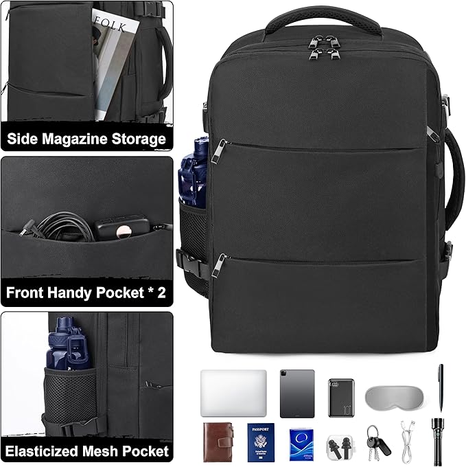 Travel Backpack for Men Women, 18x14x8 inches TSA Approved Carry On Backpack Personal Item Size Airplane Approved Weekender Bag, Water Resistant Lightweight Laptop Daypack for Flight