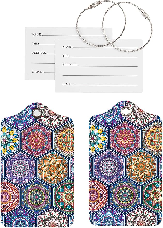 Luggage Tags for Suitcases, 2 Pack Cute PU Leather Suitcase Tag Identifiers TSA Approved with Stainless Steel Loop and Address Card for Baggage Tag for Cruise Airport Travel Essentials by Chelmon