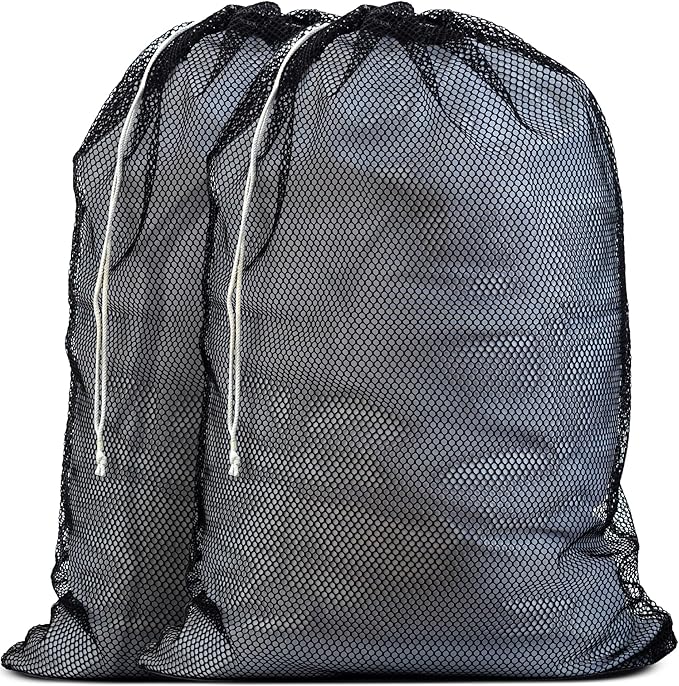 Handy Laundry Mesh Laundry Bags XL 24" x 36" – 2 Pack Heavy Duty, Durable, Machine Washable Drawstring Bags for Delicates, Laundry Hamper Liner, College Dorm, Travel, Storage – Black