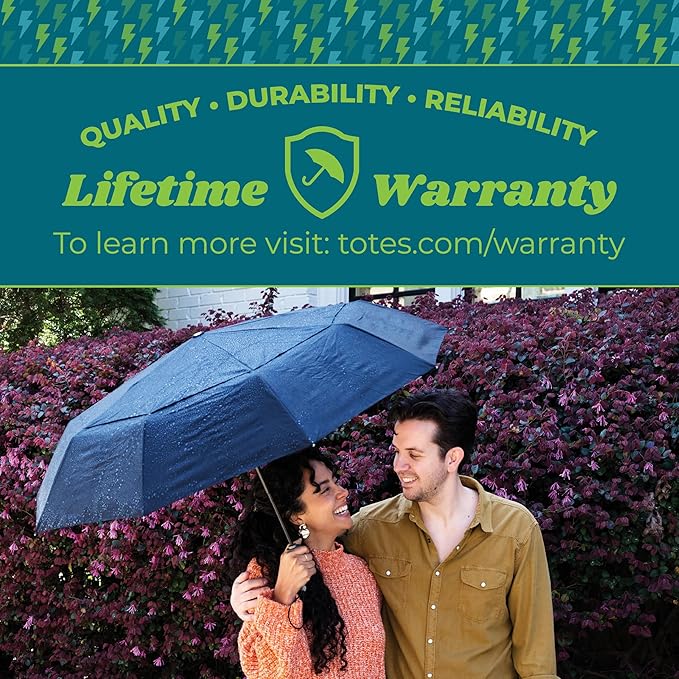 Totes Auto Open/Close Windproof Ultimate Compact Umbrella with UV and Water Repellent Protection