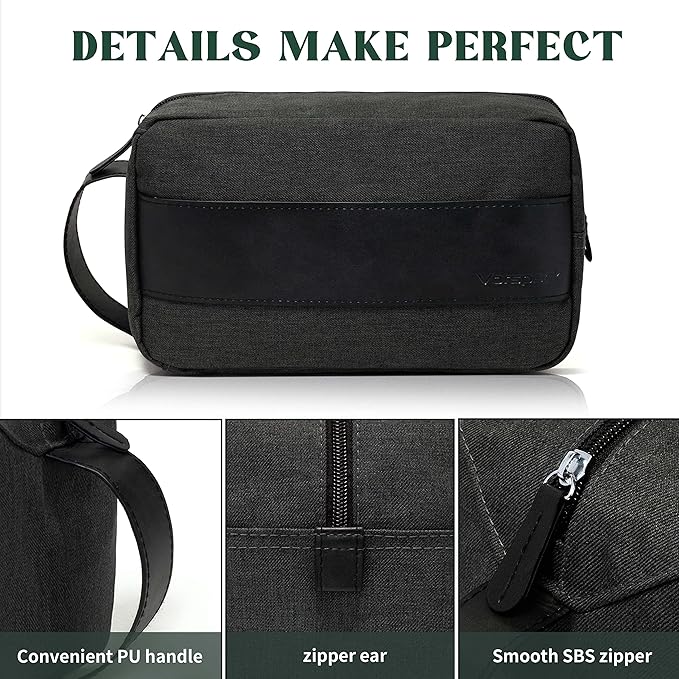 Vorspack Toiletry Bag for Men - Water Resistant Travel Bag for Toiletries, Bathroom Essentials, Travel Accessories, Gifts - Grey