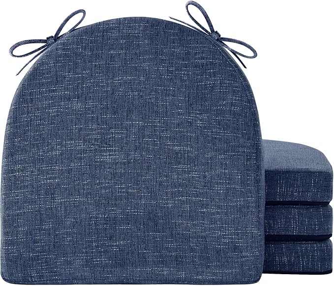 Chair Cushions for Dining Chairs with Ties and Removable Cover, Dining Kitchen Chair Pads with Non-Slip Bottom, High-Resilience Indoor Seat Cushions, 16'' x 16'' x 2'', Set of 4, Navy