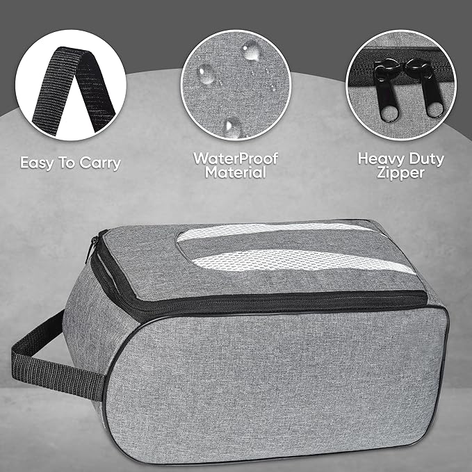 Shoe Bag Waterproof Sports Golf Boot Bag | Odor-Resistant Gym Kit Organiser Storage | Hiking Travel Dust-Proof Storage Bag for Wellington, Cowboy, Football, Rugby, Cricket Shoe (Gray)