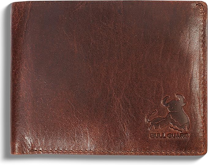 Mens RFID Blocking Bifold Wallet Supple Top Grain Leather Secure and Durable Extra Capacity Billfold with 11 Credit Cards Slots, Flip Up ID, Tight Stitching, Quick Thumb Push Access in Grizzly Brown