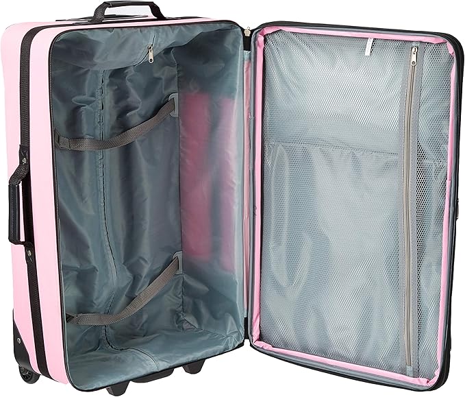 Rockland Fashion Softside Upright Luggage Set, Telescoping Handles, Pink Cross, 4-Piece (14/19/24/28)