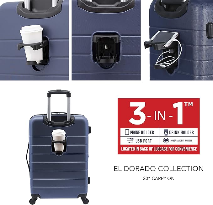 Wrangler Smart Spinner Hardside Luggage, 2 Piece Set, Navy Blue