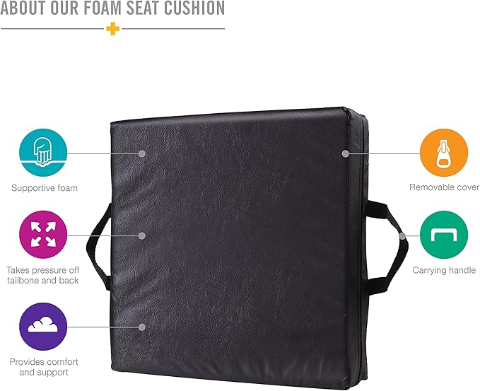 DMI Comfort Seat Cushion for Soft and Firm Support on Wheelchairs, Office Chairs, Dining Chairs and Stadium Seats, Standard Foam, 16 x 16 x 4, Black