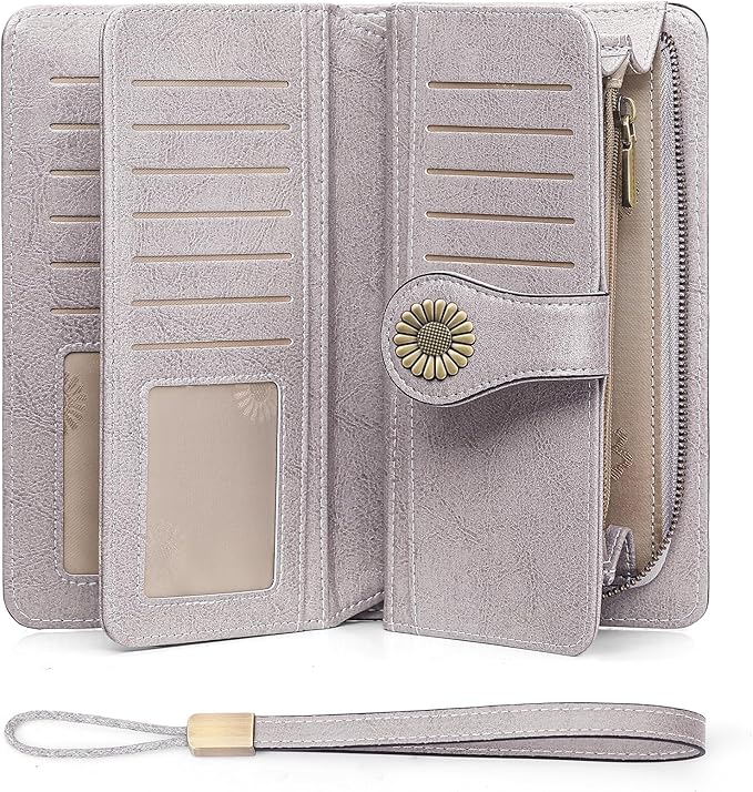 SENDEFN Wallets for Women Leather Credit Card Holder with RFID Blocking Large Capacity Wristlet | with RFID Blocking, Large Capacity, Wristlet, with RFID Blocking, Large Capacity, Wristlet