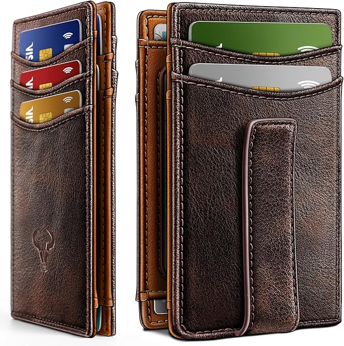 BULLIANT Magnetic Closure Slim Wallet-Genuine Leather Front Pocket Wallet for Men,RFID Blocking,Holds 12 Cards and Money Clip