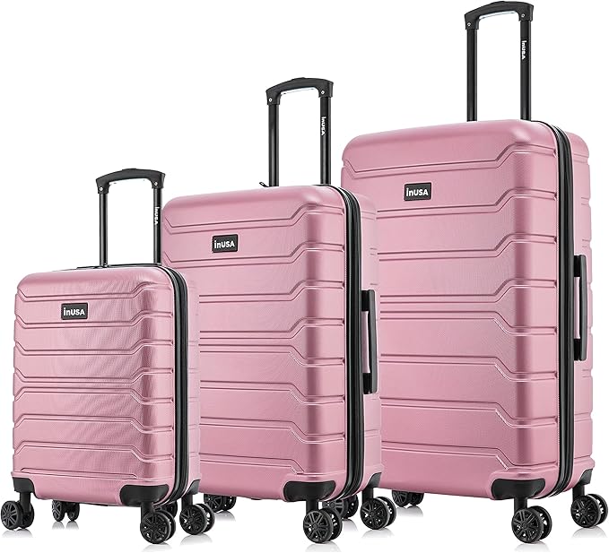 InUSA TREND Luggage with Spinner Wheels | Durable Lightweight Hardshell Suitcase,Travel sets with Handle and Trolley | (20in, 24in, 28in) 3 Piece Set | Rose Gold