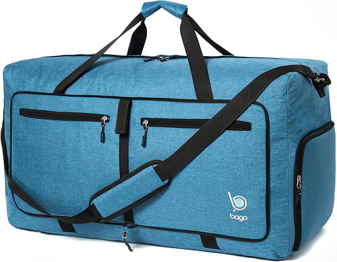 Bago Medium Duffle Bag for Travel Women & Men. Durable Lightweight Foldable Travel Duffel Bags For Traveling Women. 60L Duffle Bags For Overnight Bag With Shoe Compartment Collapsible Weekender duffel