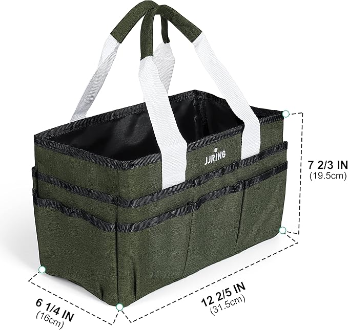JJRING Craft Organizer Tote Bag, Art Storage Caddy with Multiple Pockets, Sap Green Sewing Bag for Art, Craft, Scrapbooking, Medical, and Office Supplies Storage
