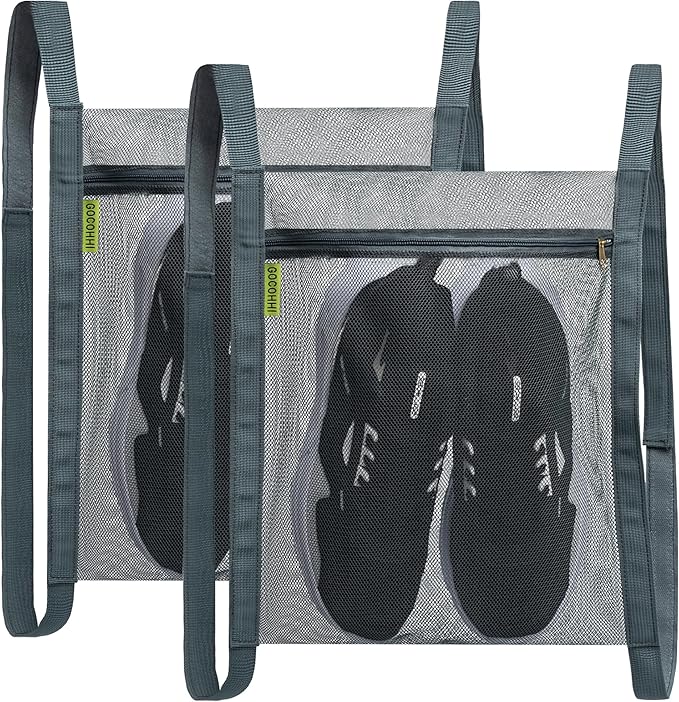 Sneaker Wash & Dry Net Bag for Dryer, 15.7x13.8 Inch Large HoneyComber Mesh Bags with Zipper and Strap for Shoes, Clothing, Laundry Reused Bag Tool (2Pcs Grey)