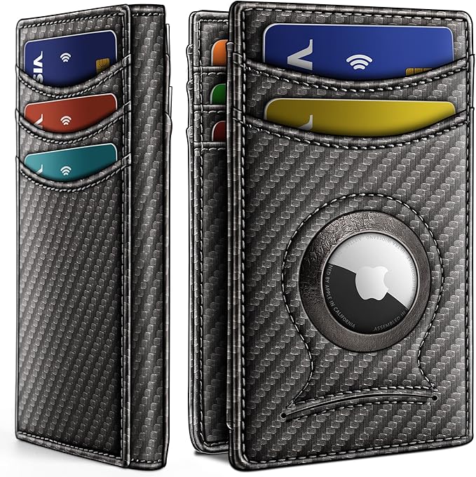 BULLIANT Men Airtag Wallet,Slim Wallet Money Clip Card Holder Magnetic Closure 12 Cards in Front Pocket RFID Blocking