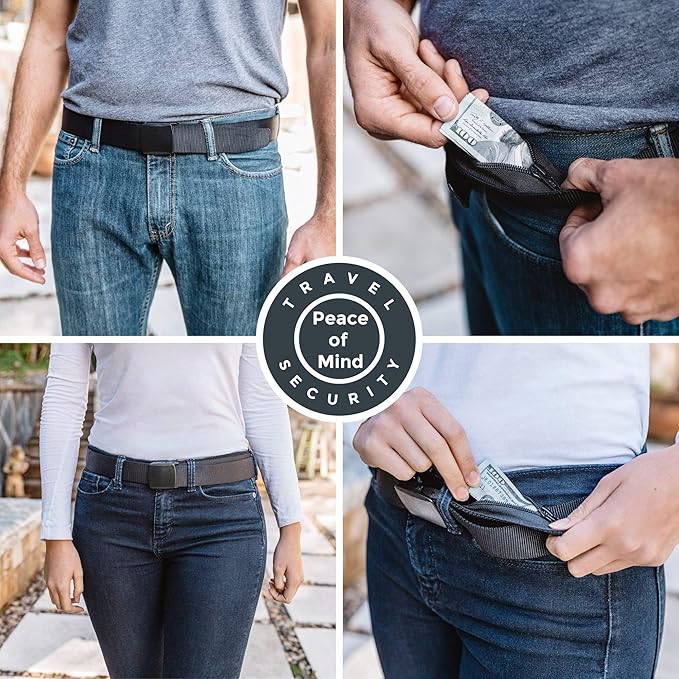 Travel Security Belt - Hidden Money Belt Pouch - Anti-Theft Concealable Design with Zipper Pocket for Cash, Card, Accessories - Adjustable Fit for Men and Women