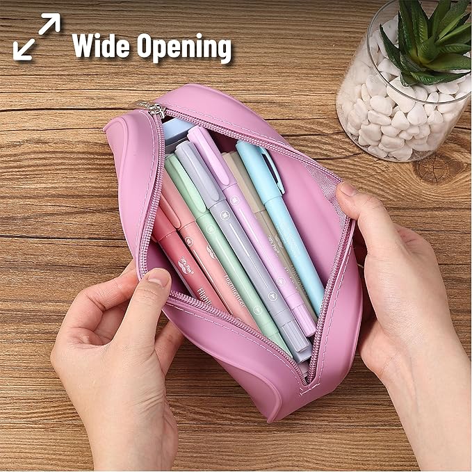 Mr. Pen- Silicone Pencil Case, Dusty Pink Pouch, Small Aesthetic Bag for Women, Makeup Pouch