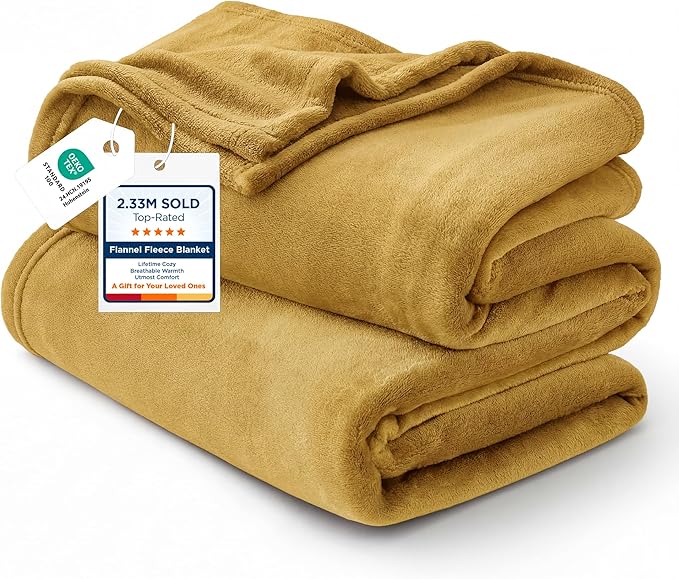 Bedsure GentleSoft Fleece Blankets King Size Gold Yellow - Bed Blanket Soft Lightweight Plush Cozy Fuzzy Luxury Microfiber, 108x90 inches