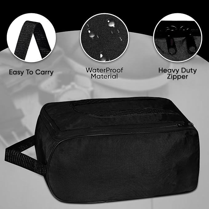 Shoe Bag Waterproof Sports Golf Boot Bag | Odor-Resistant Gym Kit Organiser Storage | Hiking Travel Dust-Proof Storage Bag for Wellington, Cowboy, Football, Rugby, Cricket Shoe (Black)