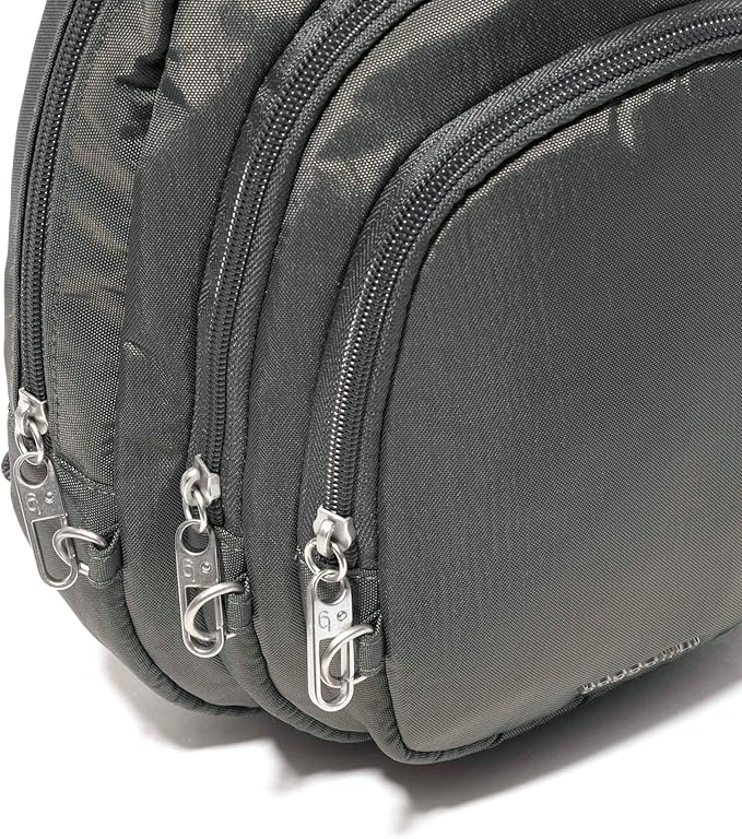 Baggallini Securtex® Anti-Theft Multi Zip Sling - Lightweight 8.6"x15.2" Travel Bag with Locking Zippers & RFID Protection