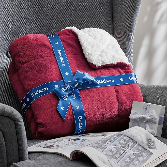 Bedsure GentleSoft Sherpa Fleece Twin Size Blanket for Couch, Non-Heated, Thick and Warm Throw for Girls and Women, Soft Fuzzy Plush Twin Blanket for Winter, Red, 60x80 Inches
