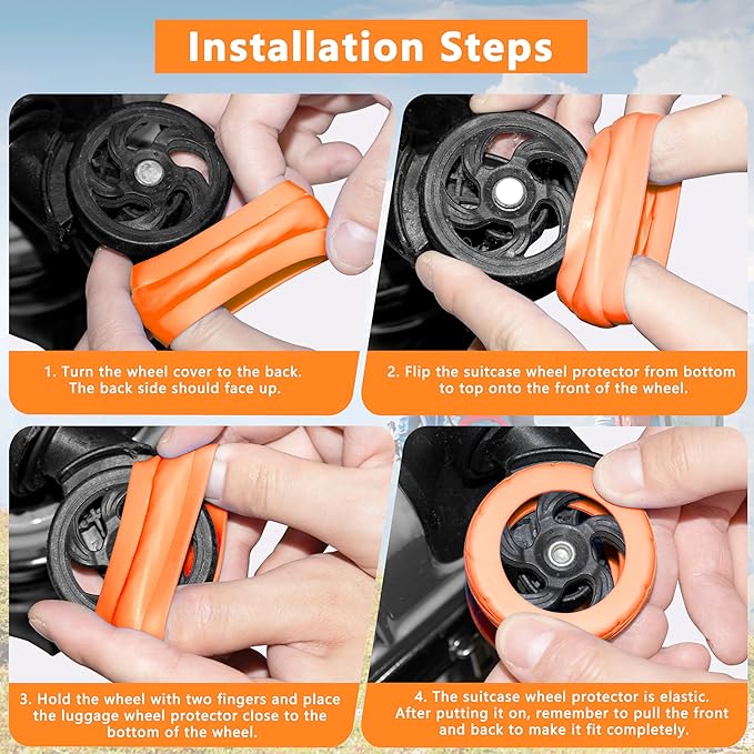 8 Pcs Upgraded Luggage Wheel Covers, Suitcase Protector, Wear-Resistant Anti-Noise Silicone Wheel Covers for 2-2.4” Spinner Wheels, Travel Accessories for Carry On Luggage (Orange, Small)