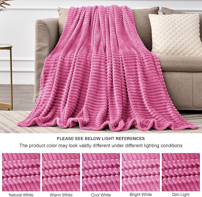 BEDELITE Fleece Blanket King Size – 3D Ribbed Jacquard Soft and Warm Decorative Fuzzy Blankets – Cozy, Fluffy, Plush Lightweight Throw Blankets for Couch, Bed, Sofa(Hot Pink, 108x90 inches)