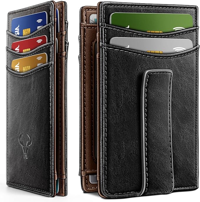 BULLIANT Magnetic Closure Slim Wallet-Genuine Leather Front Pocket Wallet for Men,RFID Blocking,Holds 12 Cards and Money Clip