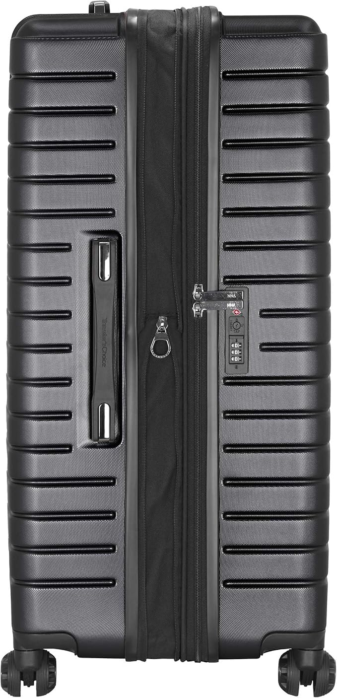 Traveler's Choice Archer Polycarbonate Hardside Spinner Luggage Set, Tie Down Straps, Grey, Checked 29-Inch