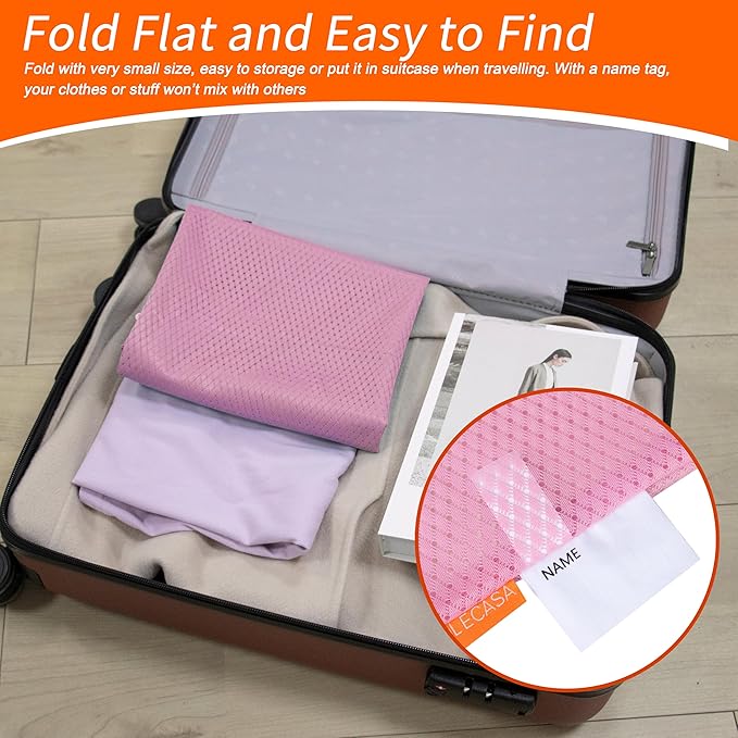 Polecasa Heavy Duty Diamond Large Mesh Laundry Bag with ID Tag and Locking Drawstring Closure - 24 x 36 inches - Laundry Hamper Liner, Washable Laundry Bags for Travel, Sports, Dorms (Pink)