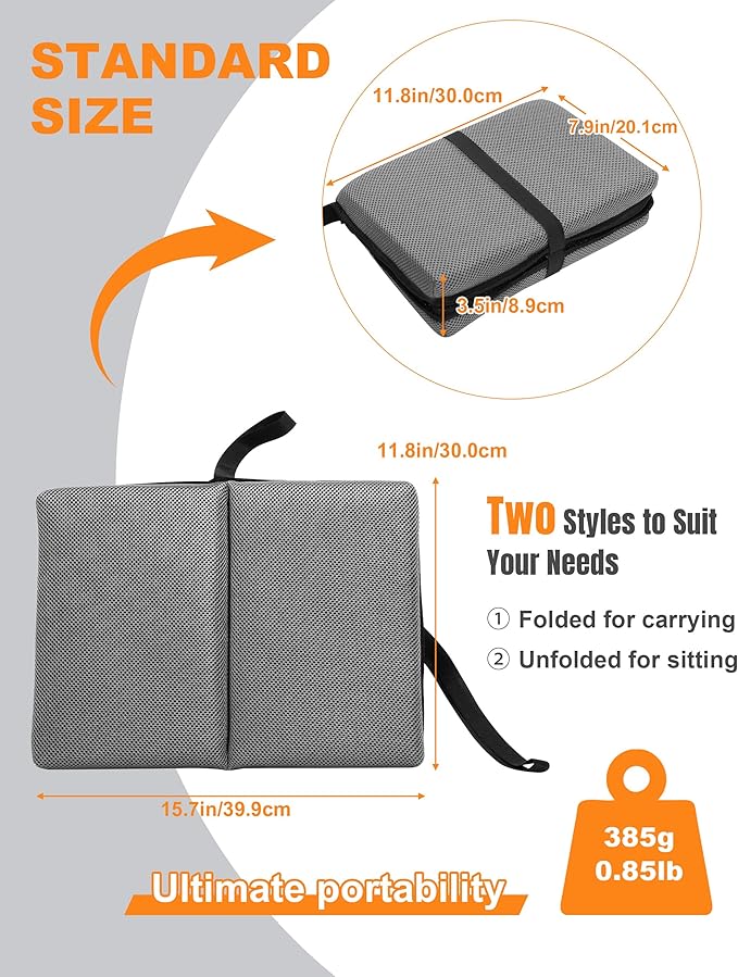 Airplane Seat Cushion Portable Travel Cushion for Comfort Foldable Stadium Pad with Breathable Fabric Seat Pad Perfect for Long Flights, Office, Bleacher, Camping