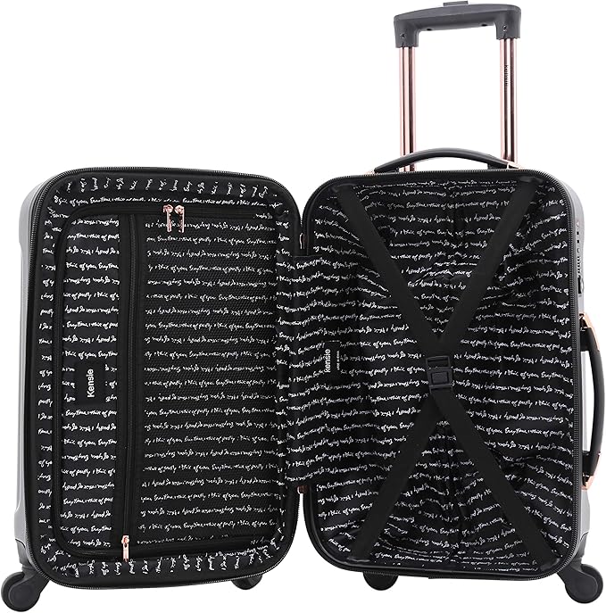 kensie 3 Piece "Alma" Light Metallic Style TSA-Lock Spinner Luggage Set, Midnight Black Option