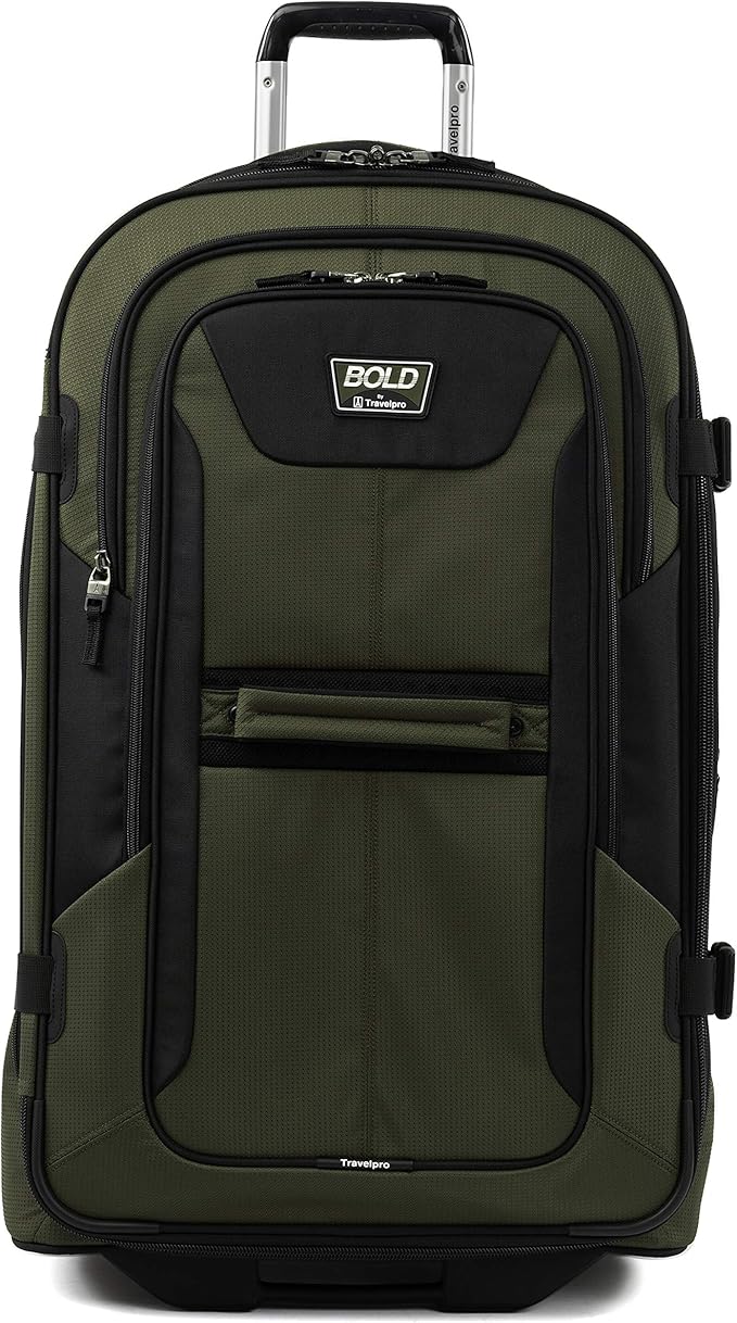 Travelpro Unisex-Adult Bold Softside Expandable Rollaboard Upright Luggage, Olive/Black, Checked-Large 28-Inch