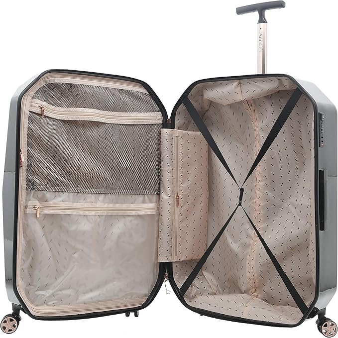 kensie Women's Gemstone Luggage Set, Black, 2 Piece Set (28"/20")