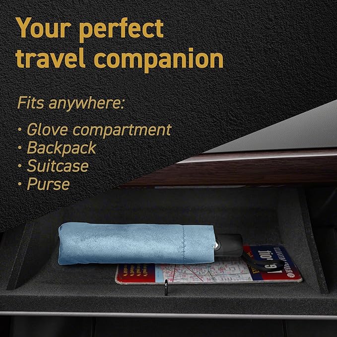 Windproof Compact Umbrella for Rain - 42” Travel Umbrella, Portable, Strong, Collapsible to 11”, Automatic Open Close Button, Vented Double Canopy with Fiberglass/Steel Frame, Wind Resistance to 55MPH