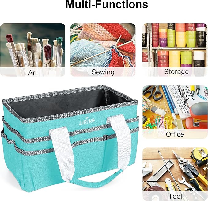 JJRING Craft Organizer Tote Bag, Art Storage Caddy with Multiple Pockets, Sky Blue Sewing Bag for Art, Craft, Scrapbooking, School, Medical, and Office Supplies Storage
