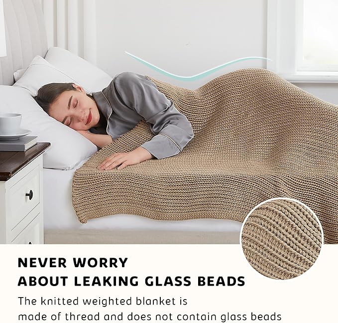 L'AGRATY Knitted Weighted Blanket - 60"x80" 20lbs Cooling Chunky Knit Heavy Blanket for Adults Braided Crochet Throw Thick Cable Yarn Knit Decorative No Beads Evenly Weighted Machine Washable