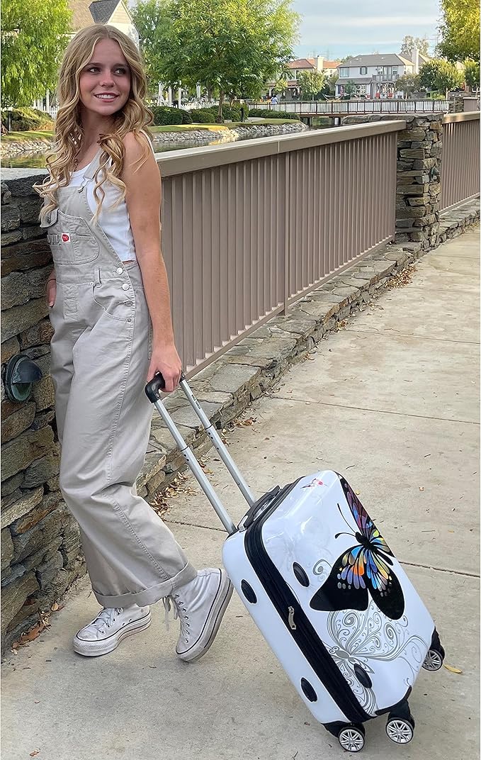 World Traveler Butterfly 20-Inch Carry-On Polycarbonage Hardside Expandable Spinner Luggage with Enhanced Wheel System
