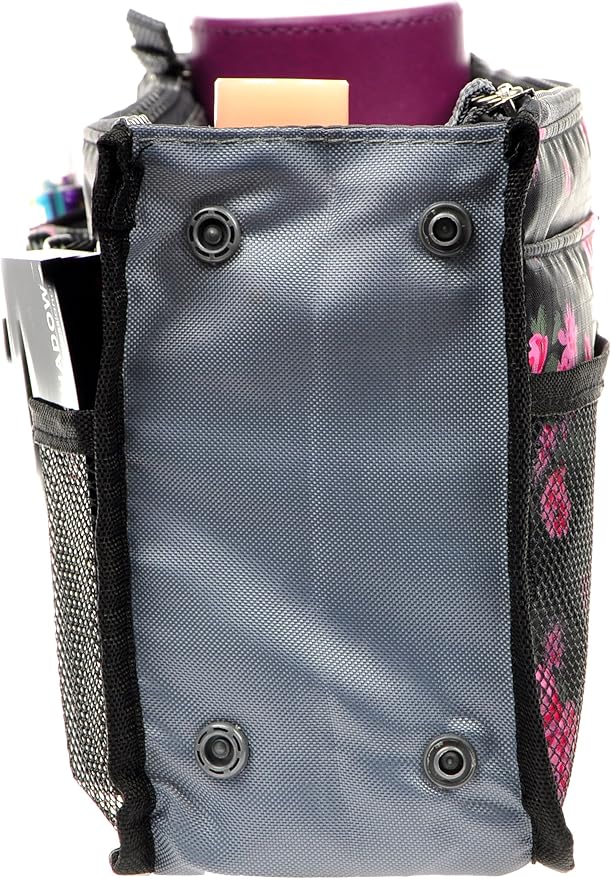 Vercord Purse Organizer Insert for Handbags Bag Organizers Inside Tote Pocketbook Women Nurse Nylon 13 Pockets Black Red Flower Small