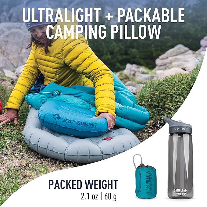 Sea to Summit Aeros Ultralight Inflatable Camping and Travel Pillow, Regular, Aqua