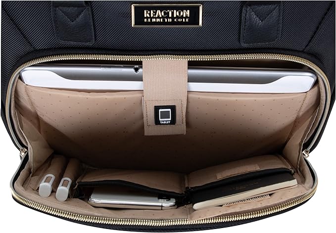 Kenneth Cole REACTION Chelsea 2-Piece Bundle - 17" 4-Wheel Spinner Underseat Carry-On Luggage & Matching 15" Laptop Backpack, Black