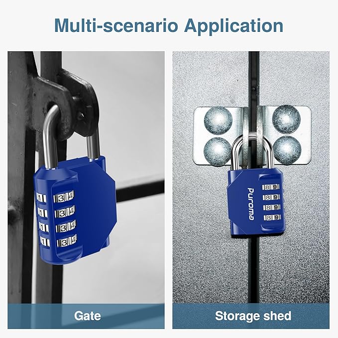 Puroma 4 Pack Combination Lock for Locker 4 Digit Outdoor Waterproof Padlock for School, Gym, Sports, Fence, Toolbox, Gate, Case, Outdoor, Hasp Storage, Cabinets (Blue)