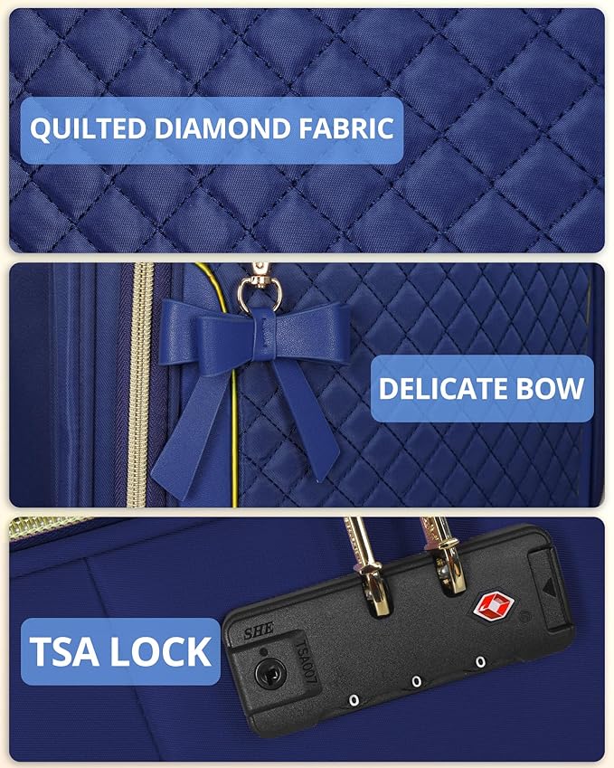 Carry On Luggage 22x14x9 Airline Approved, 20 Inch Softside Suitcase with 4 Pcs, Lightweight Luggage for Women with TSA Lock and 4 Spinner Wheels, Soft Side Carry-on Suitcases for Travel, Blue