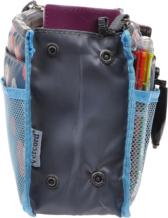 Vercord Purse Organizer Insert for Handbags Bag Organizers Inside Tote Pocketbook Women Nurse Nylon 13 Pockets Blue Flower Small