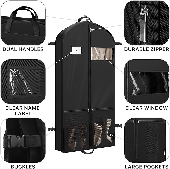 Simple Houseware 54'' Travel Garment Bag with Pockets for Suits, Dresses, Coats, Tuxedos, Heavy Duty 300D Polyester